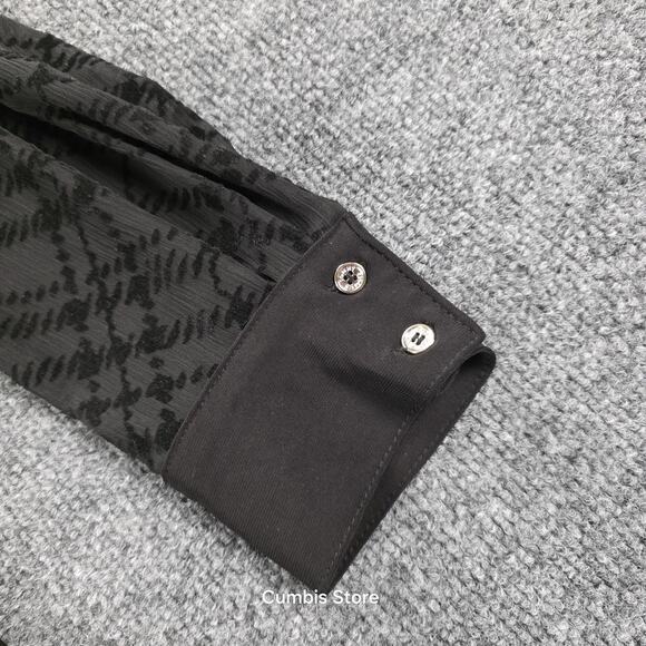 Tommy Hilfiger Dress Womens 10 Black V-Neck Long Sleeve Sheer Flocked A-Line - Picture 9 of 16